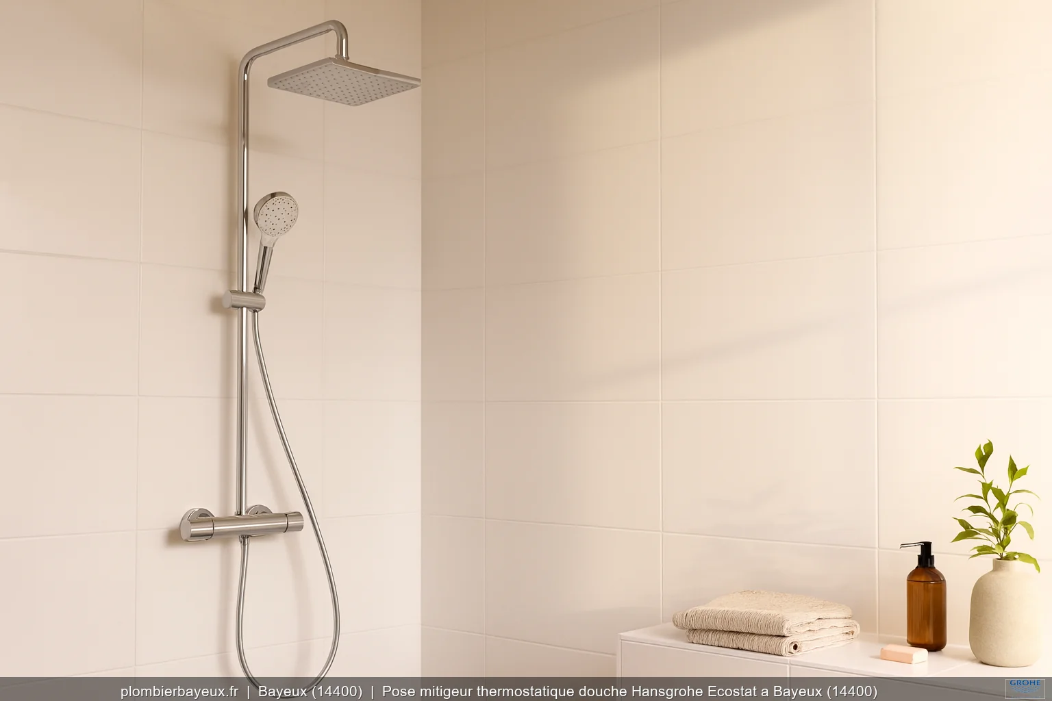 Pose mitigeur thermostatique douche Hansgrohe Ecostat a Bayeux (14400)